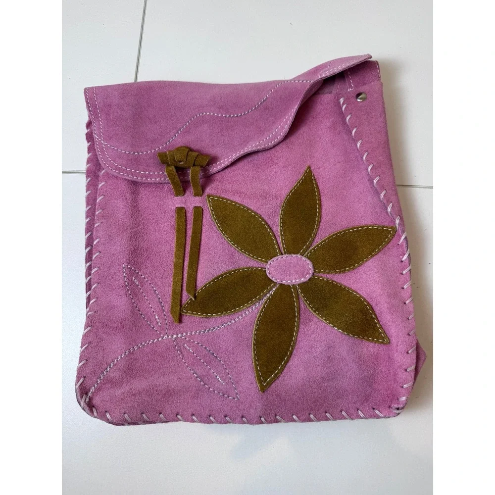 Y2K Vintage Suede Crossbody‎ Bag Women Floral Patchwork Boho Indie Cottagecore